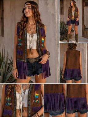 Boho Hippie Fringe Vest Peace Patches Festival Coachella